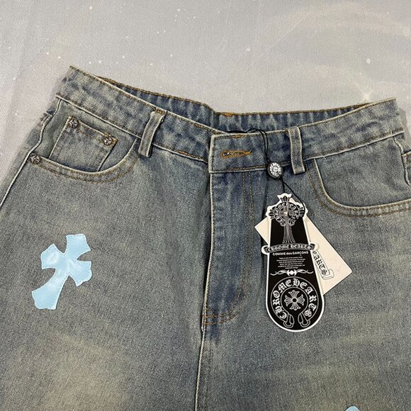 Chrome Hearts Light Blue Jeans With A Cross Pattern - Picture 3 of 6